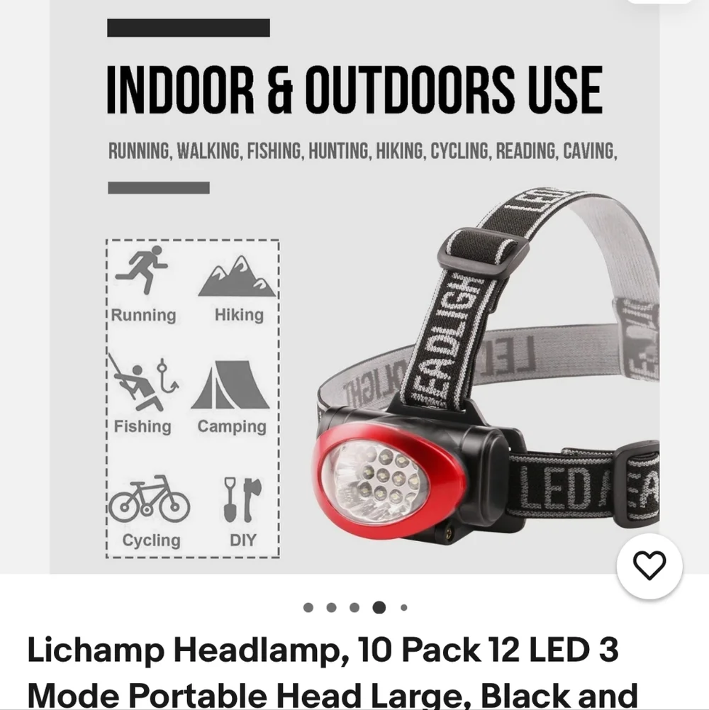 LED Headlamp with Adjustable Black Strap and Red Bezel